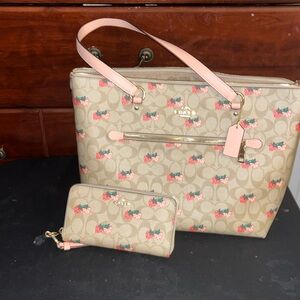 Coach strawberry tote and wallet set